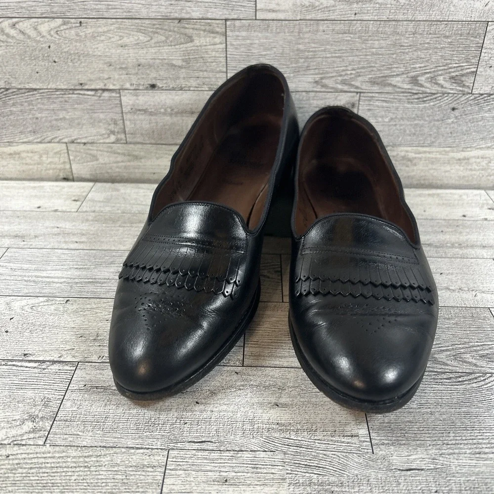 Allen Edmonds Chadwick Women Black Leather Pleated Skirt Loafer Flats Shoe SZ 9B
